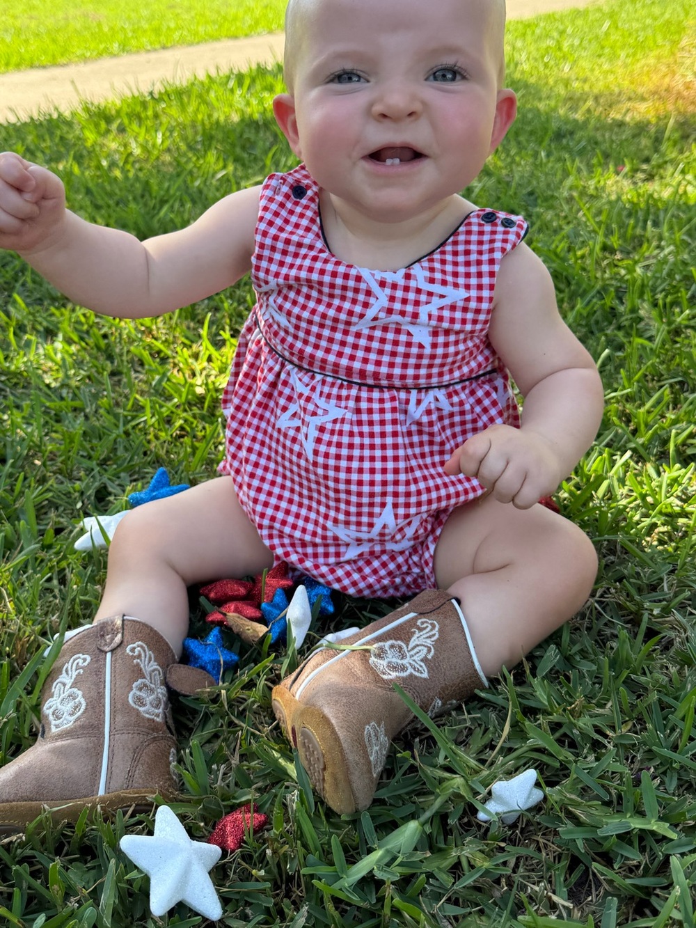 Little Sleepies Red Gingham Star One-Piece Bodysuit
